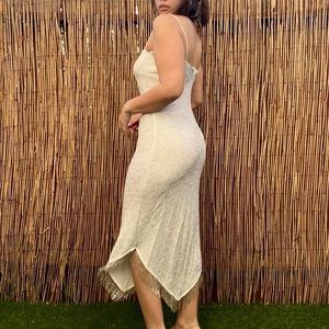 vintage white and gold beaded shimmery fringe dress